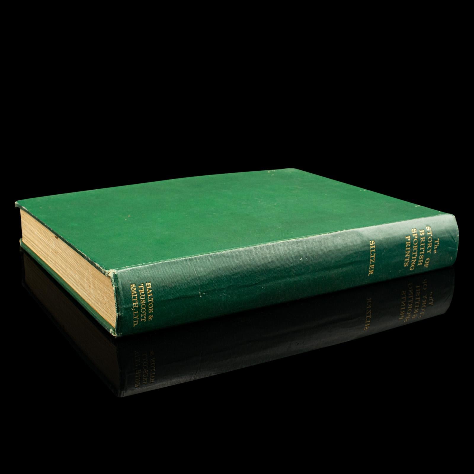 This is a large vintage book, The Story of British Sporting Prints by Captain Frank Siltzer. An English, hard bound reference book of engravings, dated to 1929.

Compiled by Captain Frank Siltzer, formerly of H.M. Grenadier Guards, as an author he
