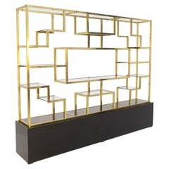 Vintage bookcase by Romeo Rega in Brass, Glass and Wood