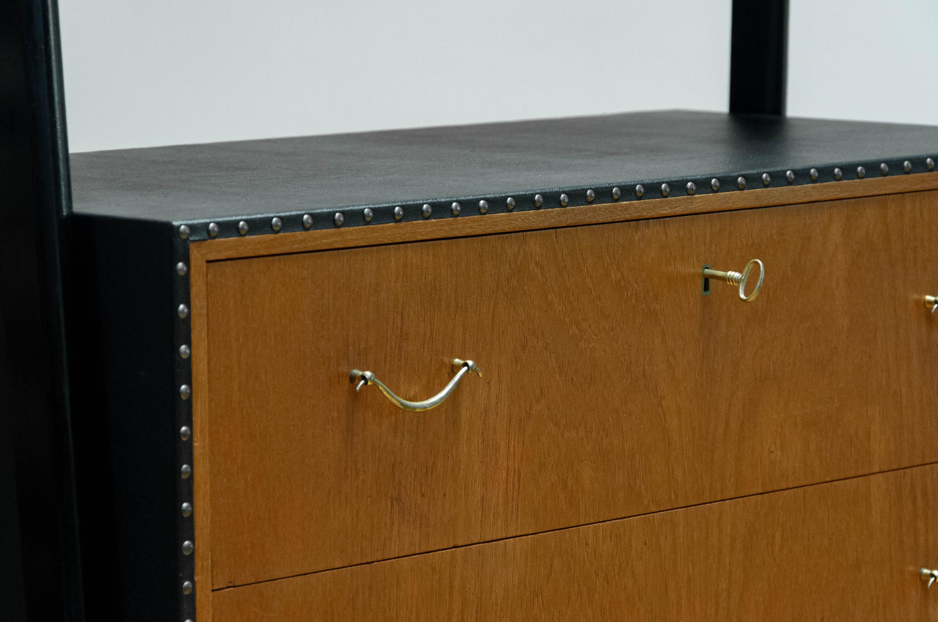 Vintage Bookcase With Black Lacquered Stands, Teak Drawers By Bertil Fridhagen 3