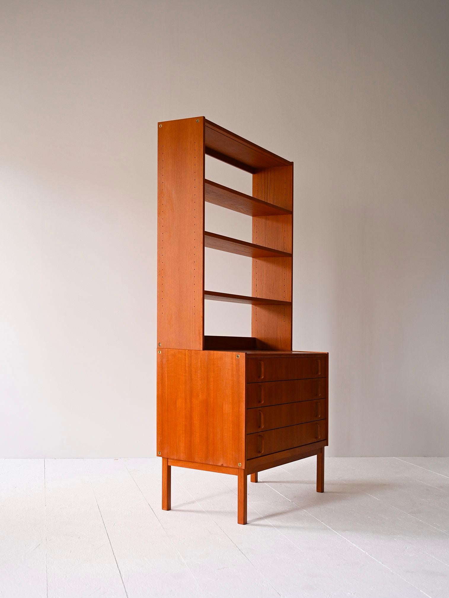 Scandinavian Modern Vintage bookcase with shelves and drawers