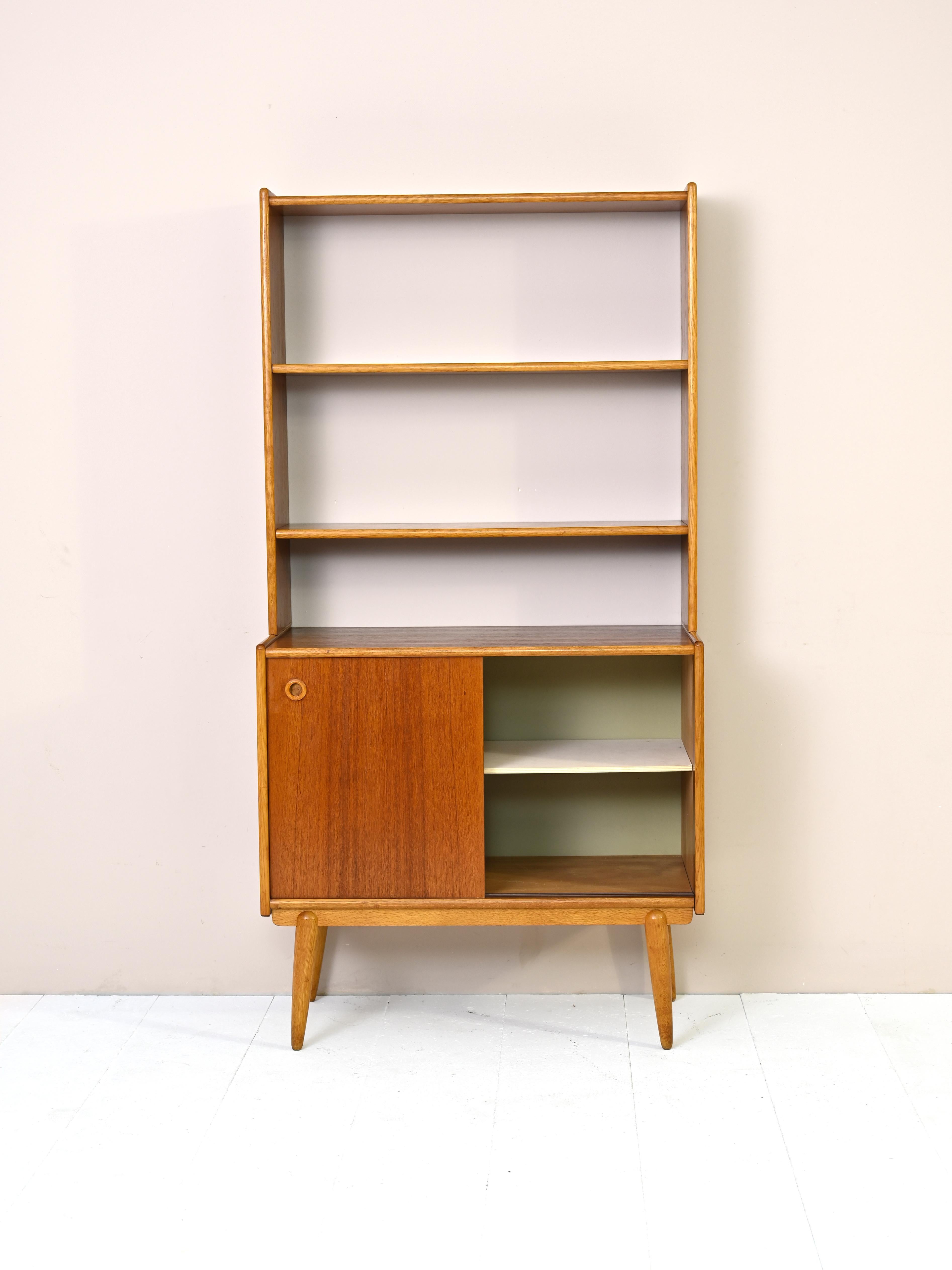 Scandinavian Modern Vintage Bookcase with Small Sideboard