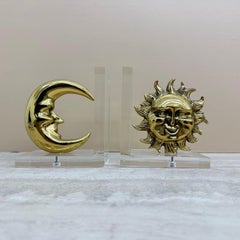 Vintage Bookends sun and moon lucite and brass , 1970s
