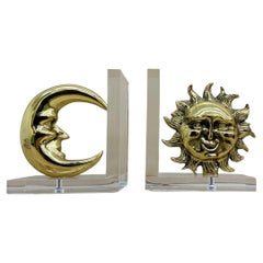 Vintage Bookends sun and moon lucite and brass , 1970s