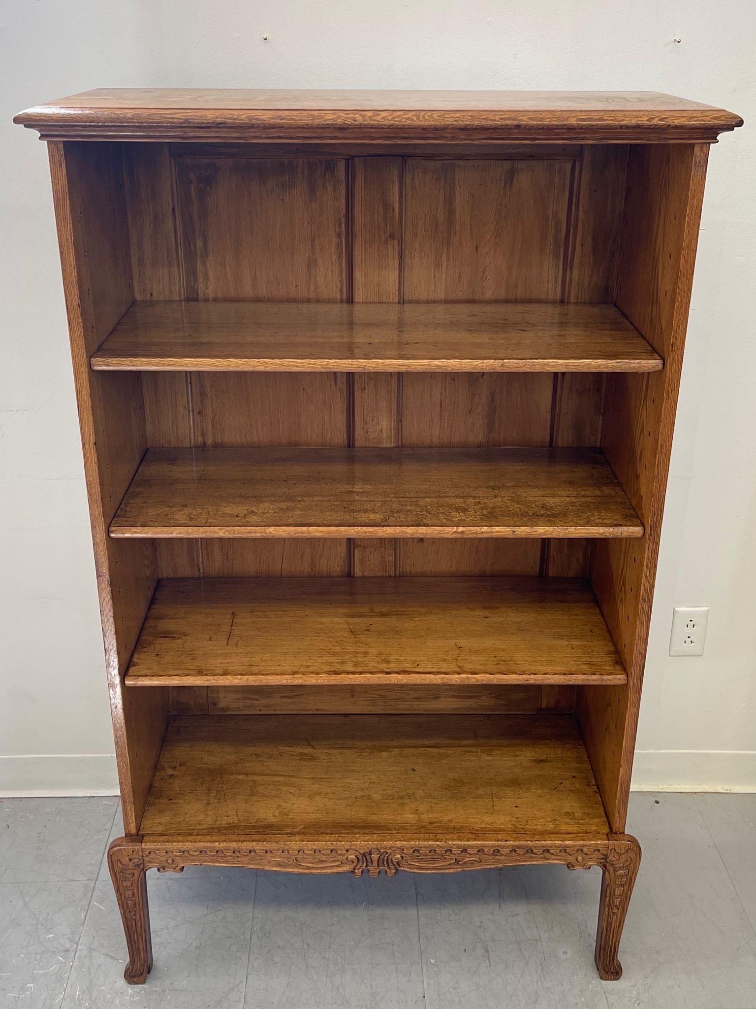 Mid-Century Modern Vintage Bookshelf With Carved Wood Accents .