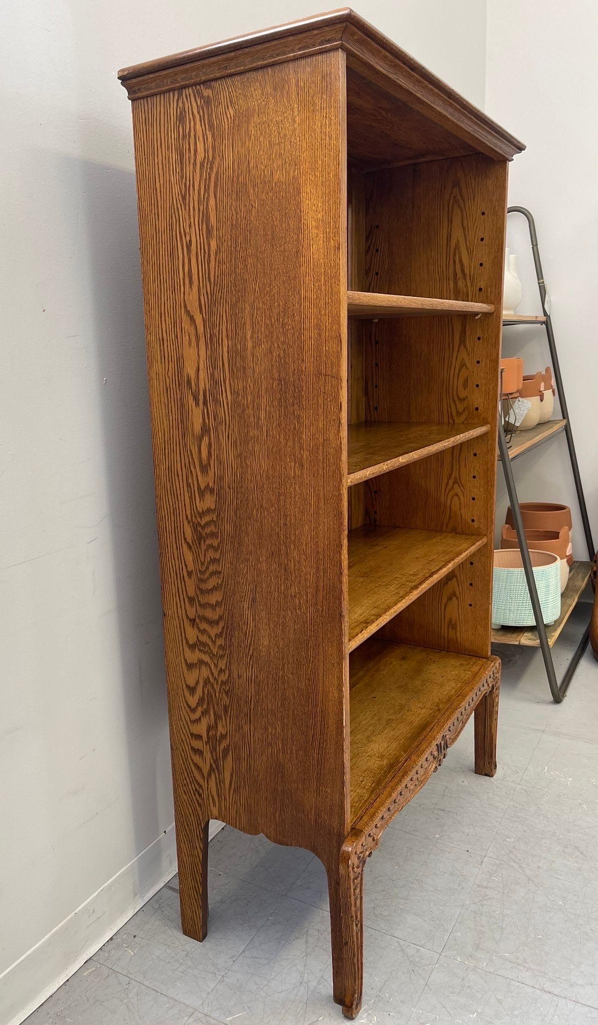 Late 20th Century Vintage Bookshelf With Carved Wood Accents .