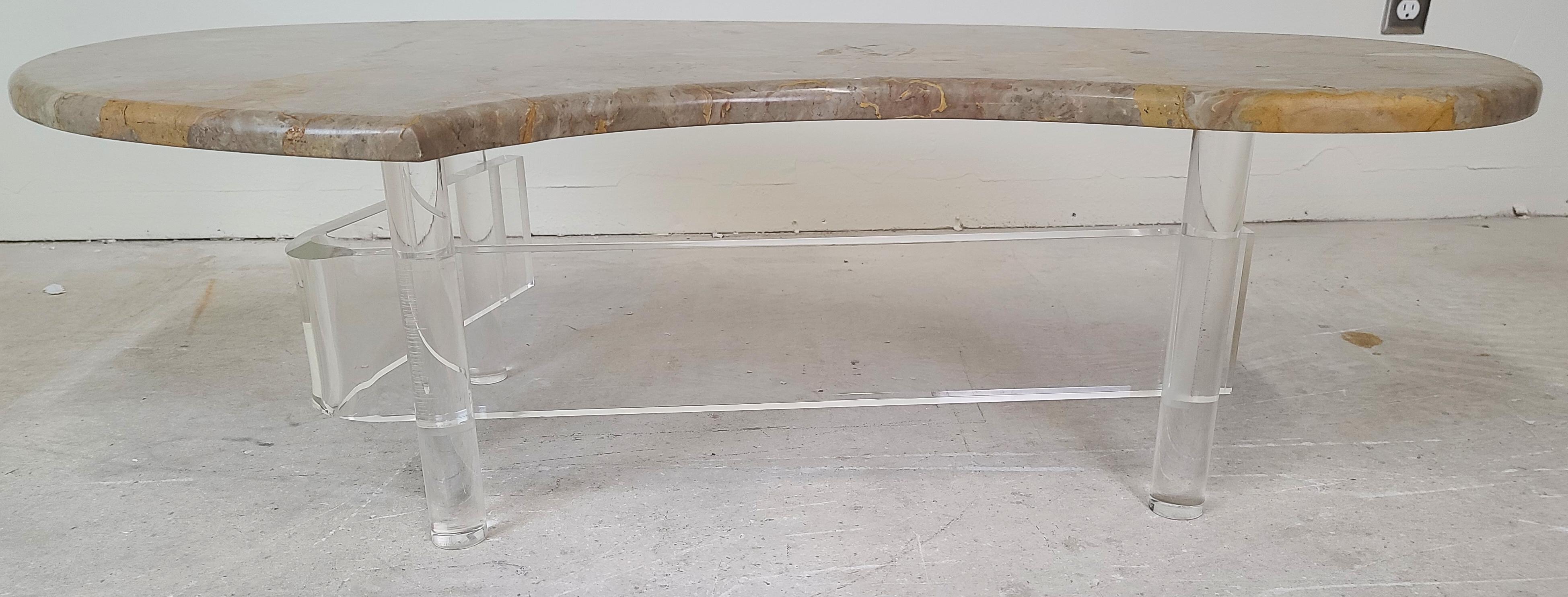 Vintage Boomerang Italian Marble & Lucite Coffee Cocktail Table For Sale 5
