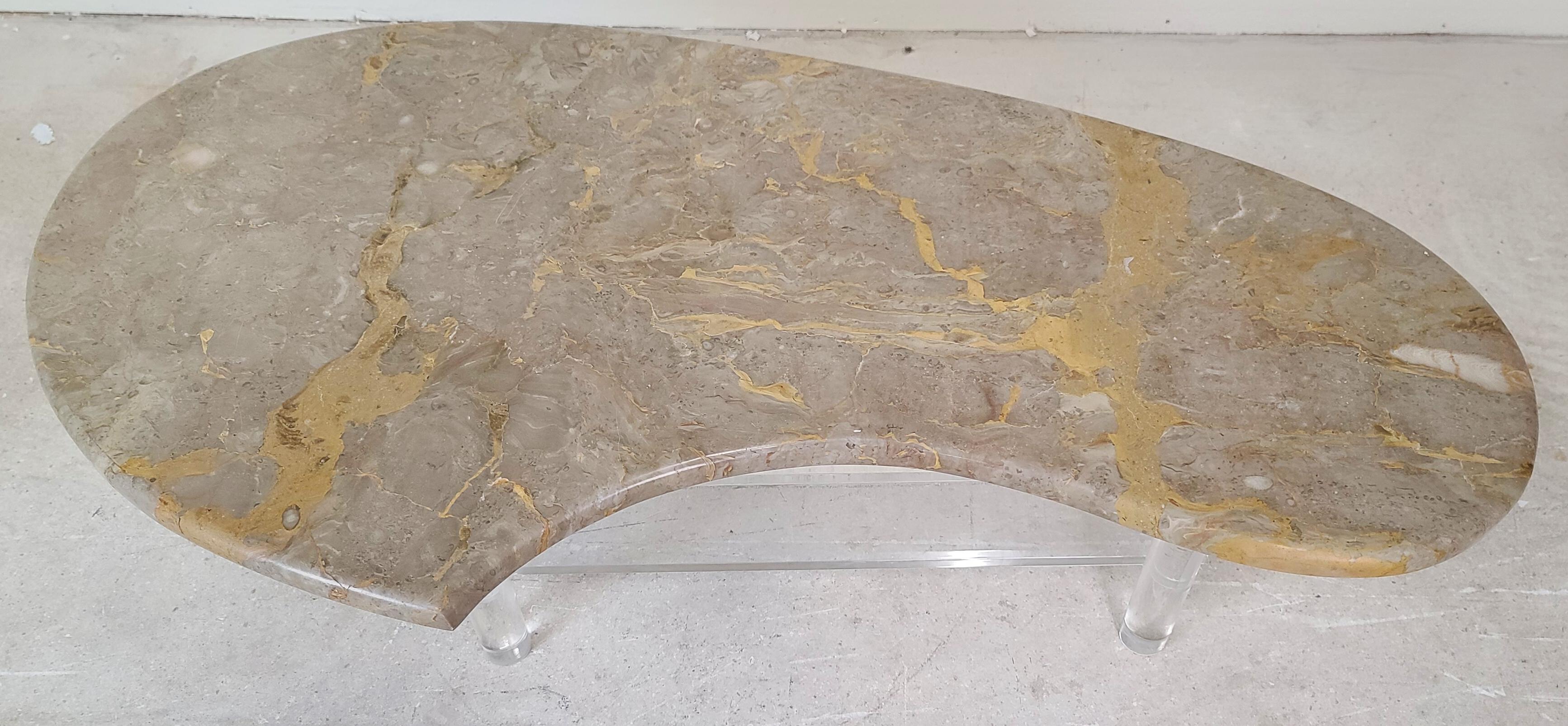 Vintage Boomerang Italian Marble & Lucite Coffee Cocktail Table For Sale 6