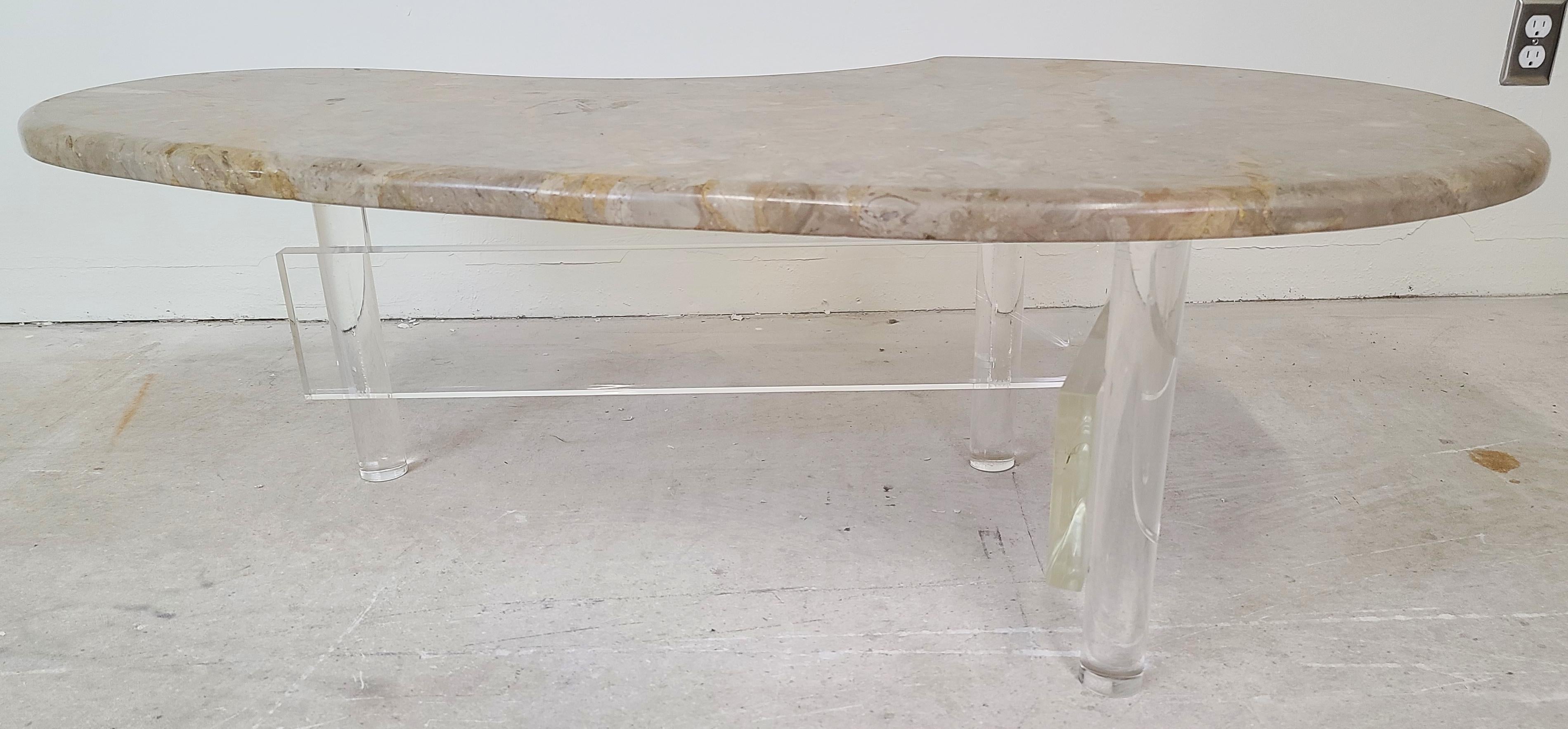 Vintage Boomerang Italian Marble & Lucite Coffee Cocktail Table For Sale 1