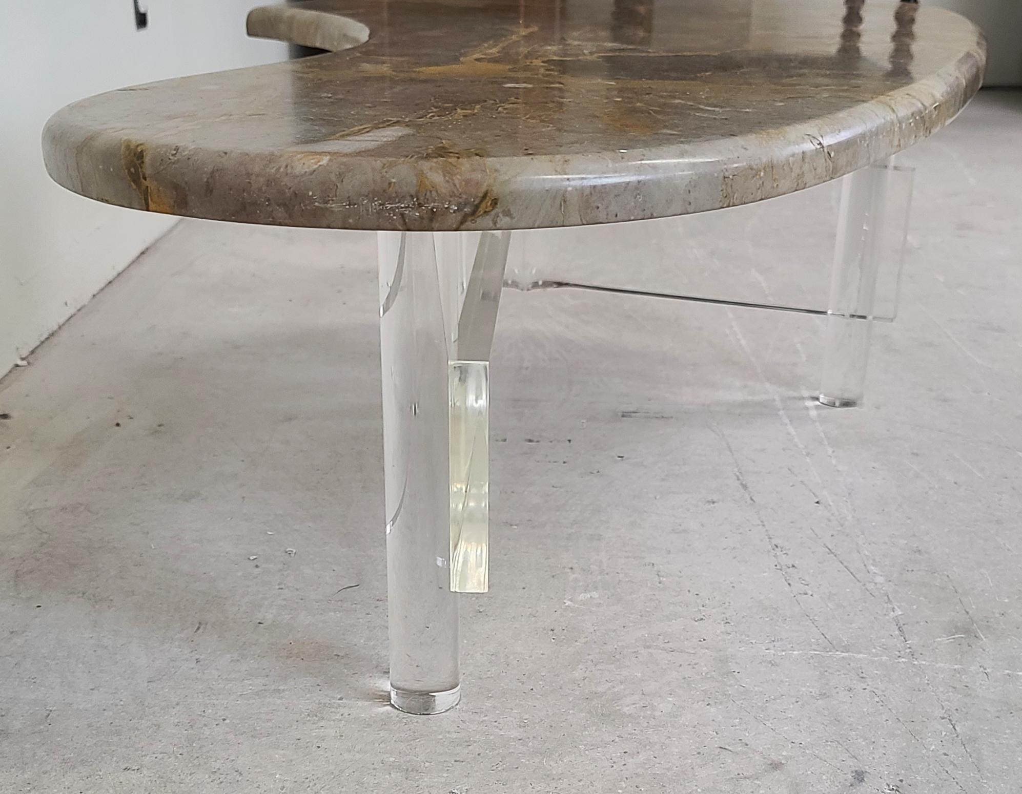 Vintage Boomerang Italian Marble & Lucite Coffee Cocktail Table For Sale 2