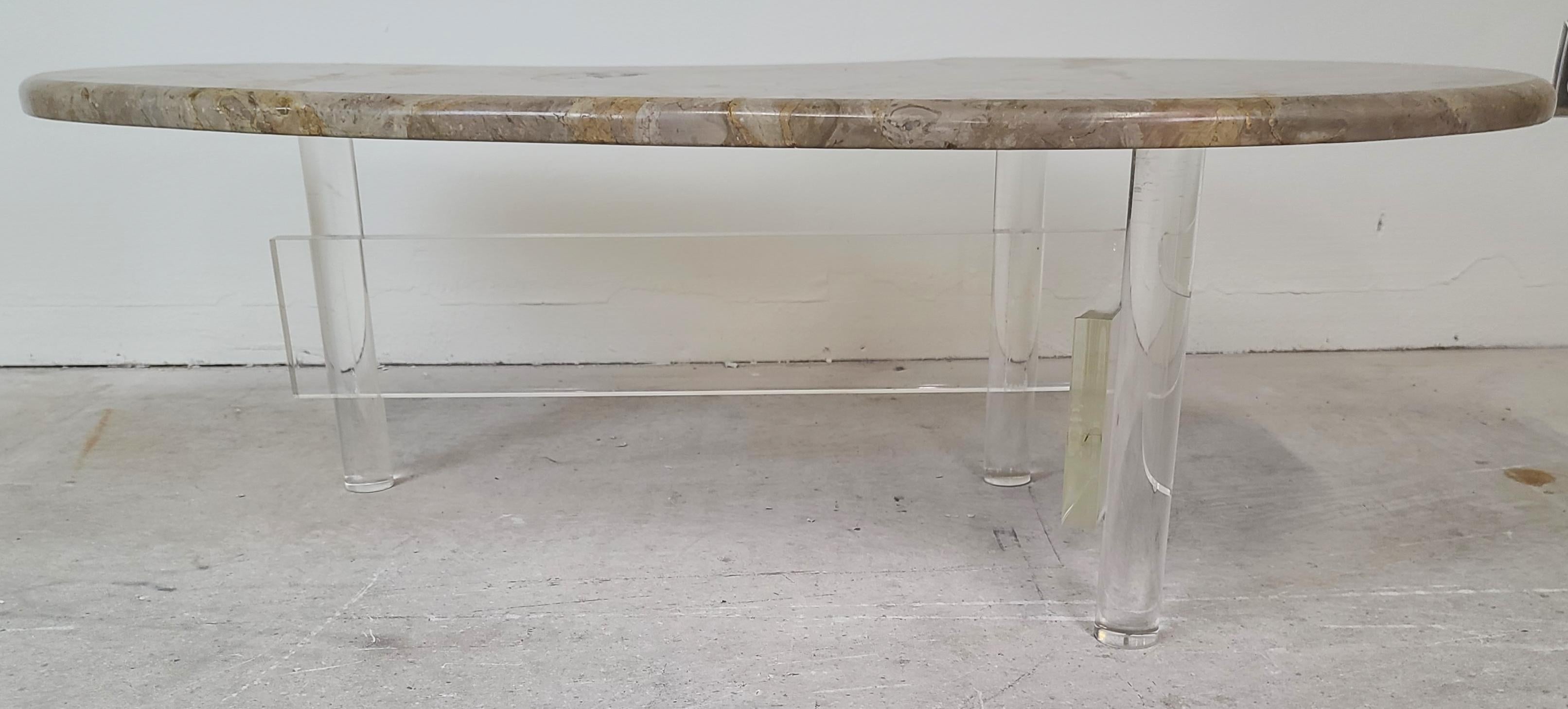 Vintage Boomerang Italian Marble & Lucite Coffee Cocktail Table For Sale 3