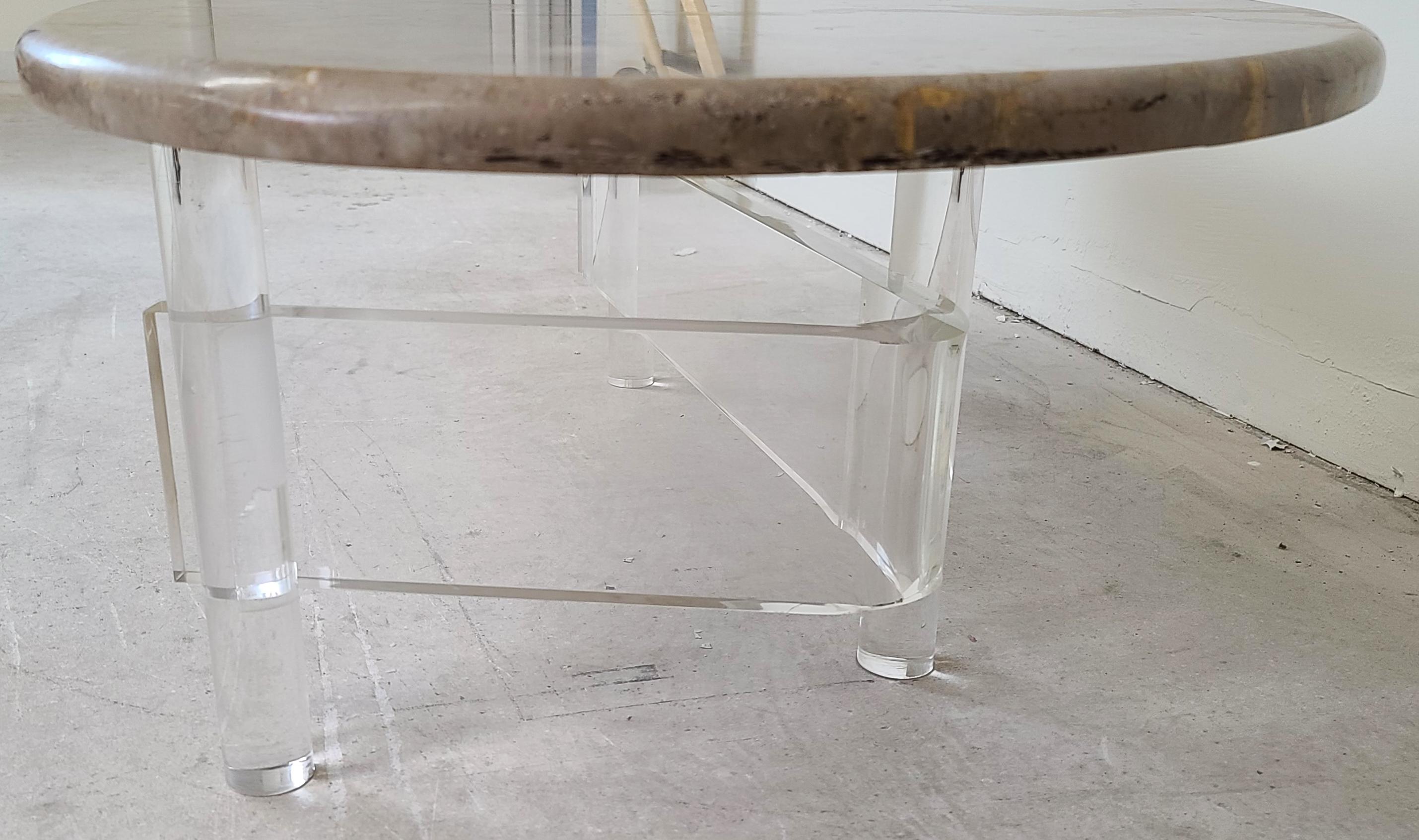Vintage Boomerang Italian Marble & Lucite Coffee Cocktail Table For Sale 4
