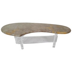 Vintage Boomerang Italian Marble & Lucite Coffee Cocktail Table