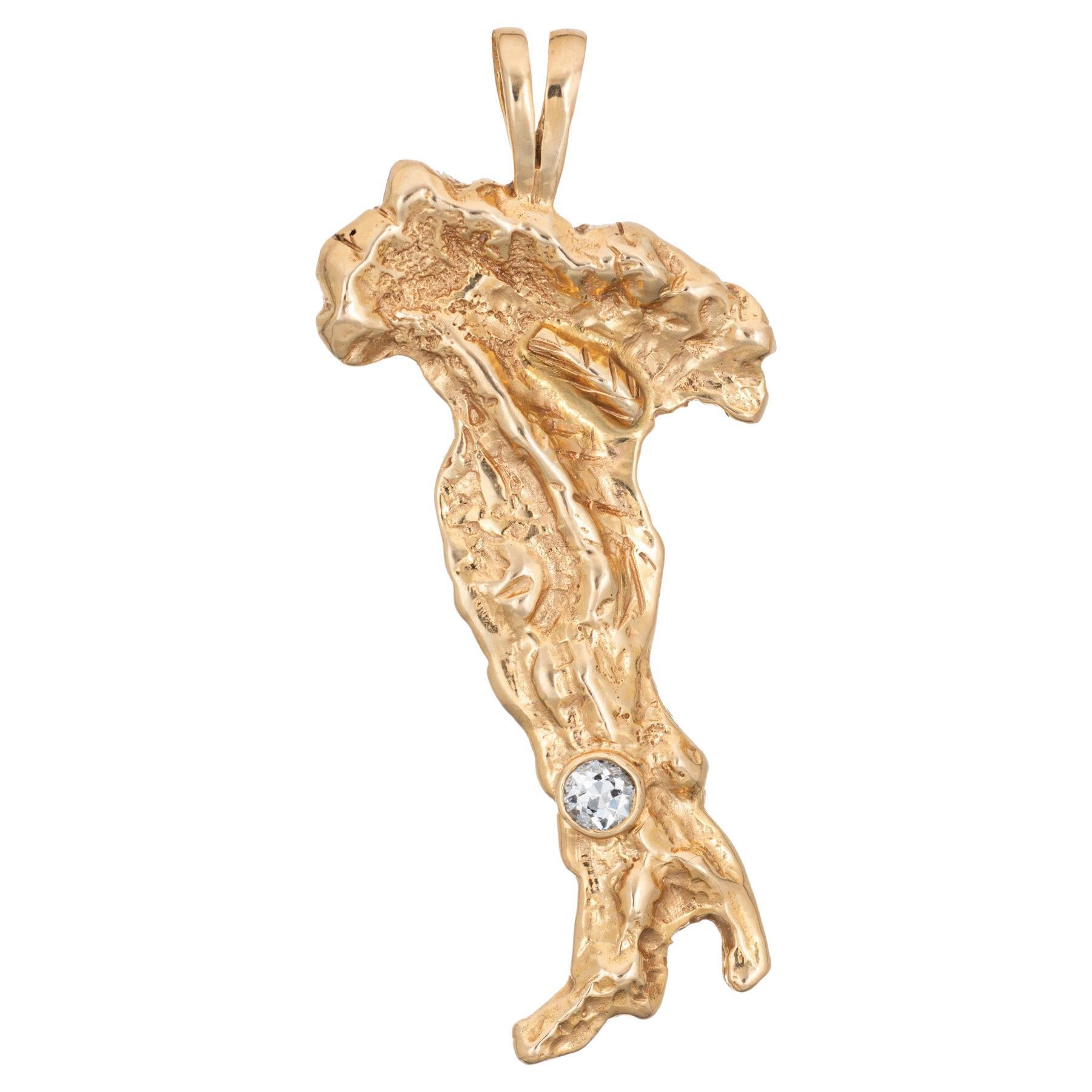 Bottines d'Italie vintage en or 14 carats avec pendentif en diamants, bijouterie d'art