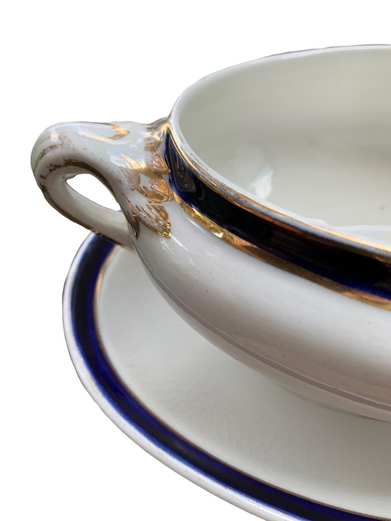 Vintage Booths Silicone China Oval Sauce Tureen With Underplate and