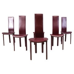 Vintage bordeaux leather dining chairs, set of 6, 1980s Vintage bordeaux leather dining chairs, set of 6, 1980s