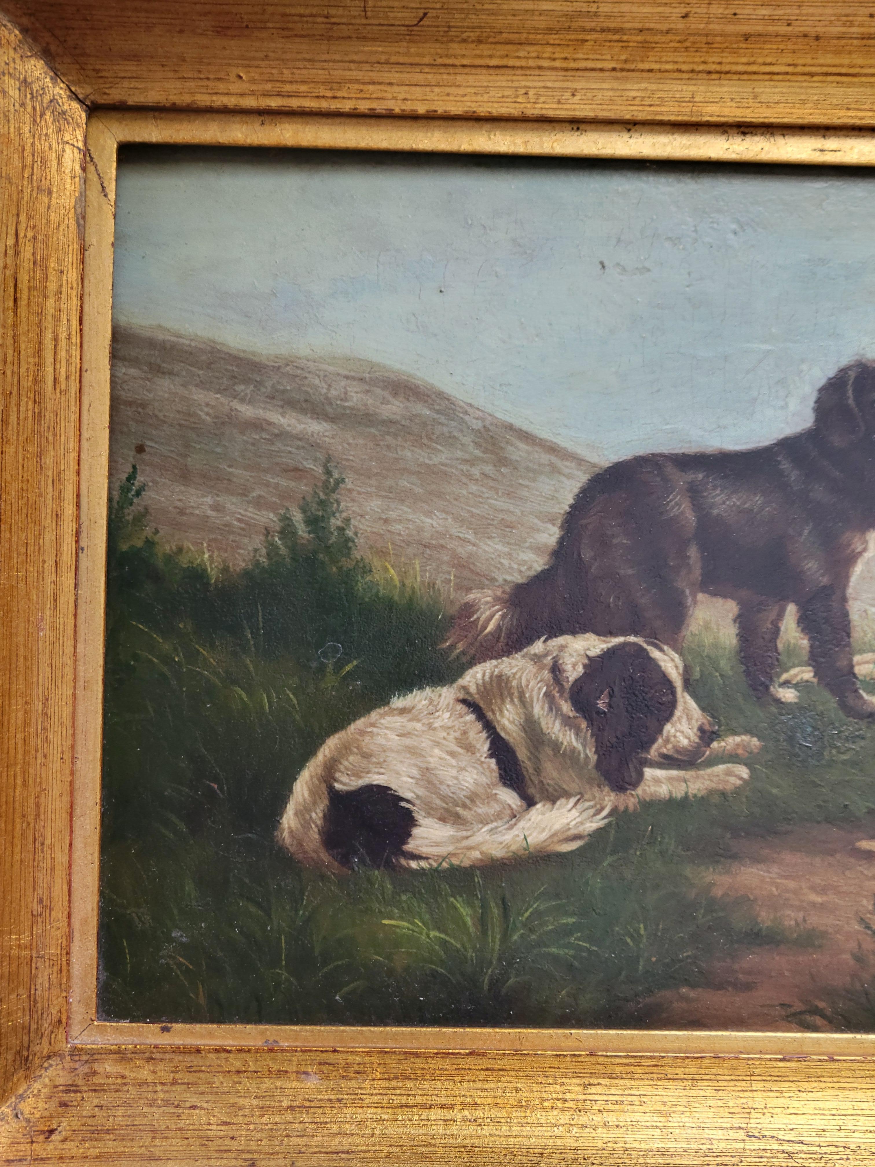 Art Deco Vintage Border Collie Dog, oil painting on mahogany board, signed H. Ed. Capel For Sale