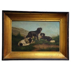 Dog Border Collie Dog, peinture à l'huile sur carton d'acajou, signée H. Ed. Capel
