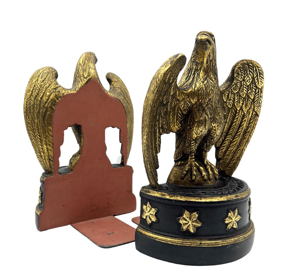 Italian Vintage Borghese Eagle Bookends with Black Base