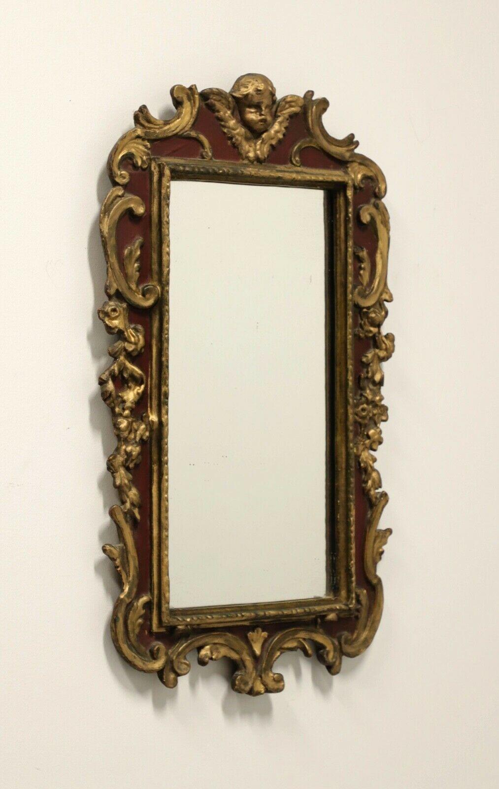BORGHESE Vintage Italian Gold & Maroon Cherub Wall Mirror For Sale 3