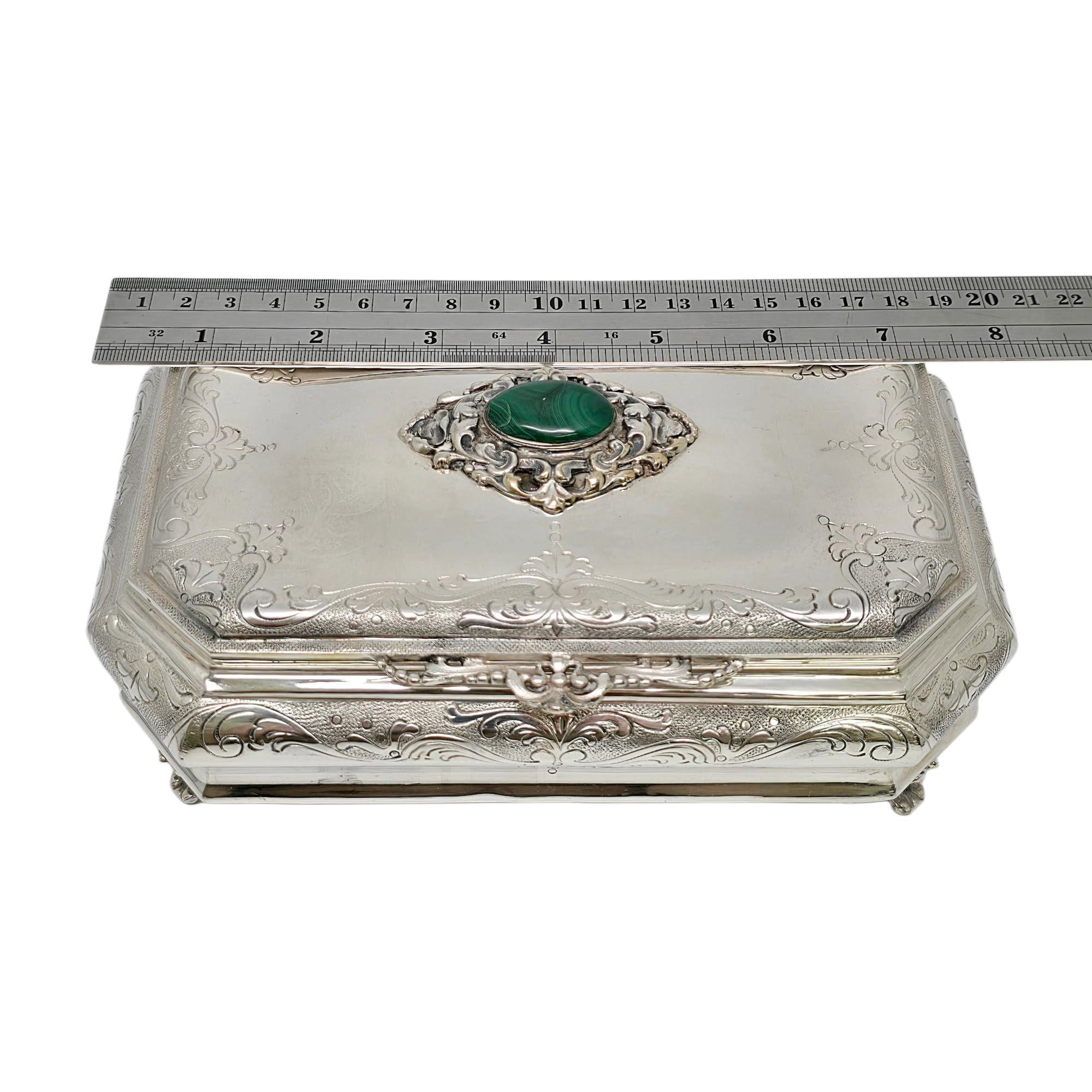 Vintage Borghetti Ugo Fabrica Argenteria Italia 800 Caja de plata malaquita #21688 en venta 5