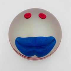 Vintage Borowski Studio Glass Smiley Face Paperweight Sculpture, Poland 1980s