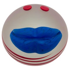 Vintage Borowski Studio Glass Smiley Face Paperweight Sculpture, Poland 1980s