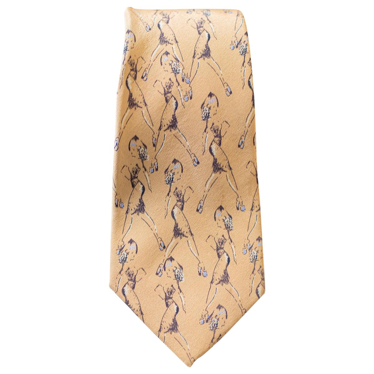 Vintage Borsalino 100% silk tie with drawings of a woman For Sale