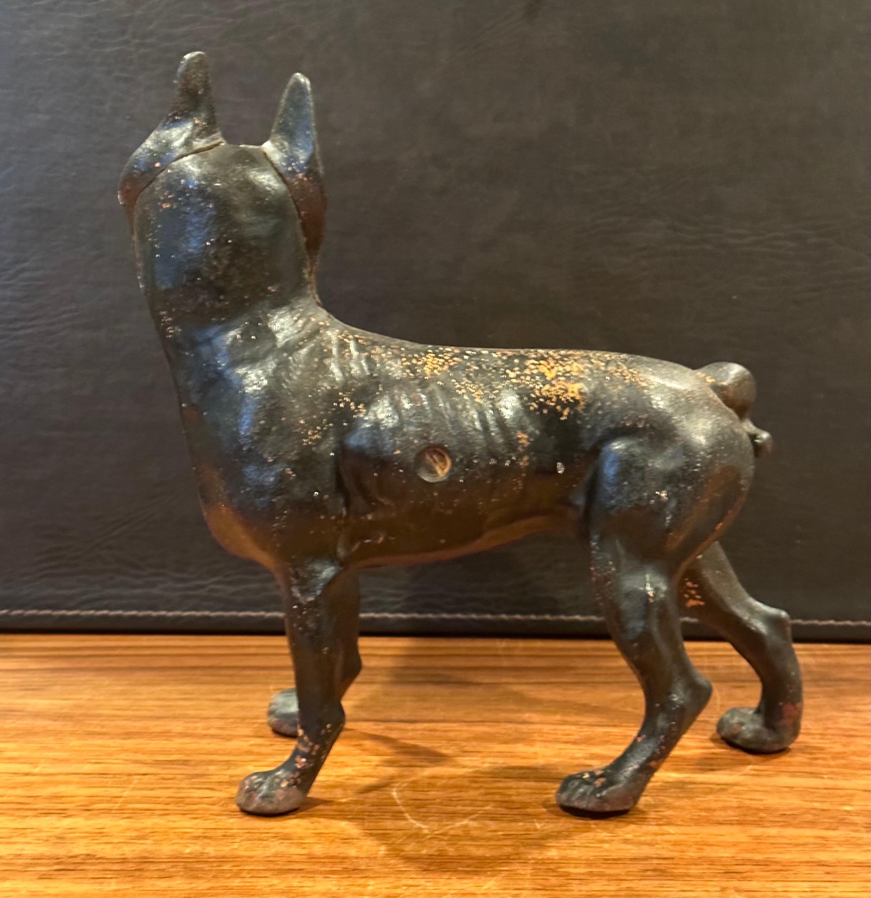 Vintage Boston Terrier / Bulldog Cast Iron Doorstop  In Good Condition For Sale In San Diego, CA