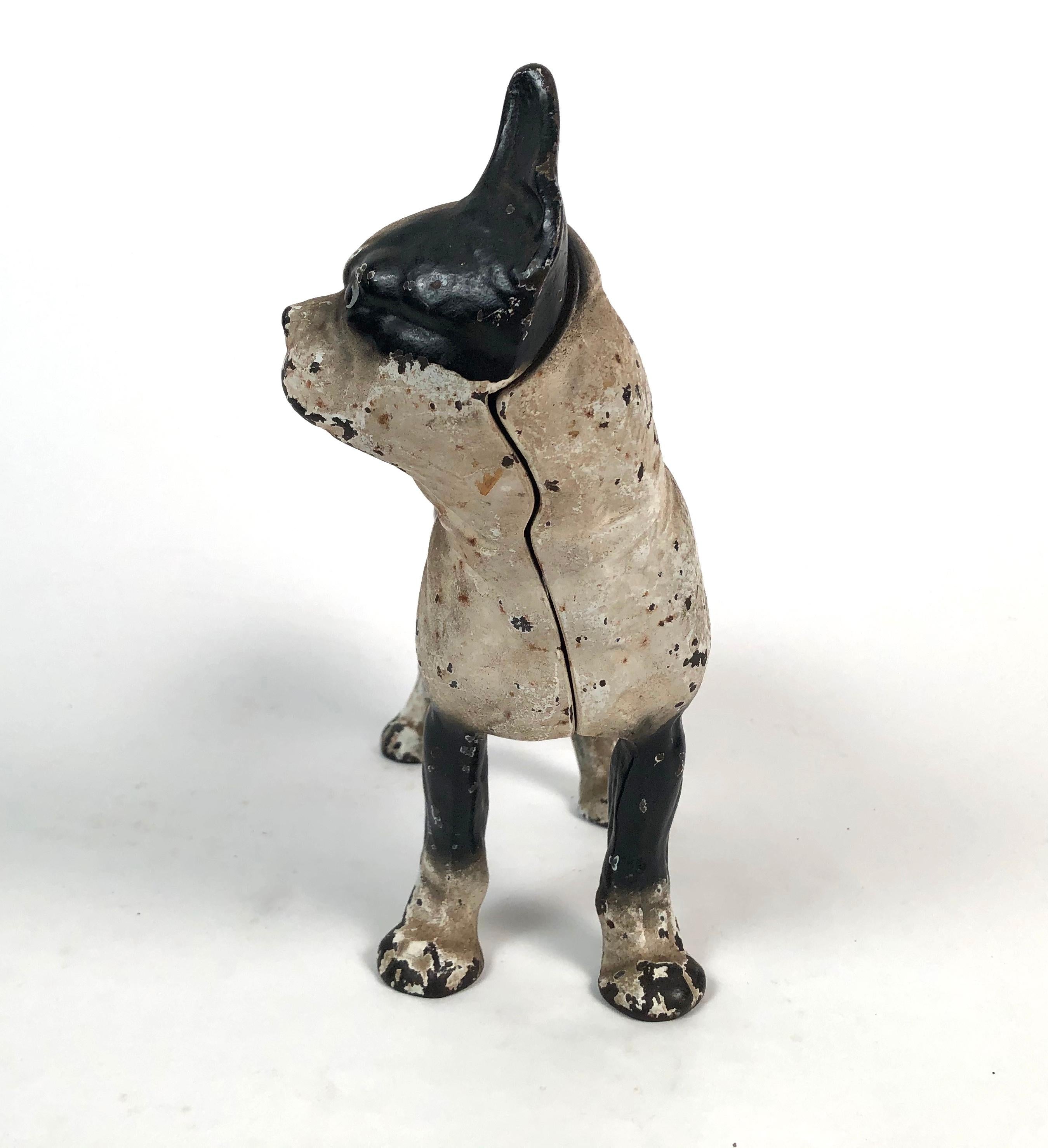Vintage Boston Terrier Cast Iron Door Stop with Original Painted Surface In Good Condition In Essex, MA