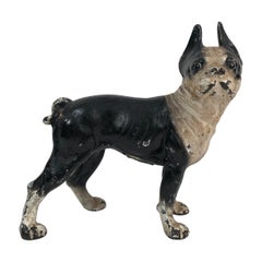 Vintage Boston Terrier Cast Iron Door Stop with Original Painted Surface