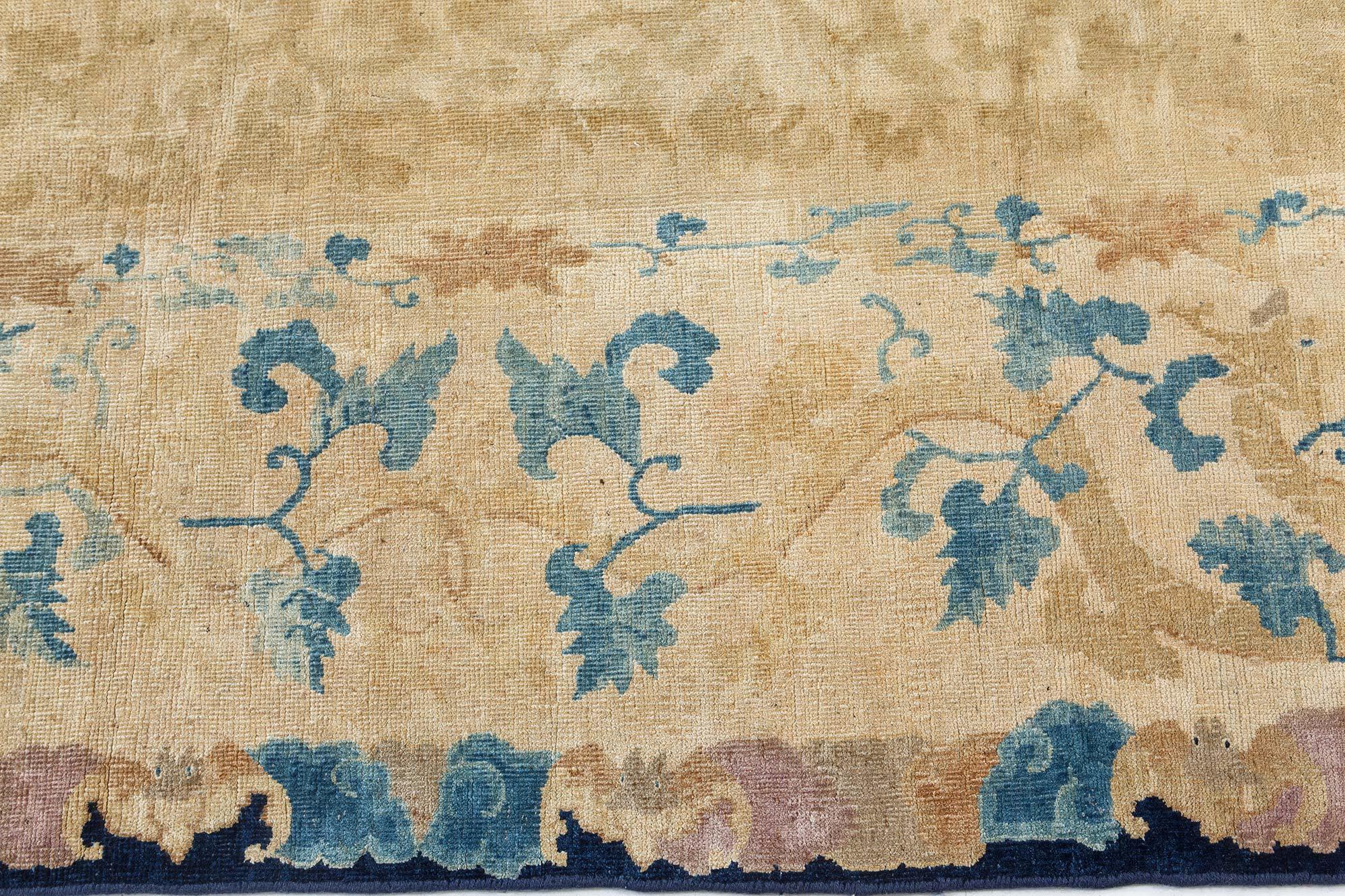 Vintage Chinese Botanic Design Rug 'Size Adjusted' In Good Condition For Sale In New York, NY