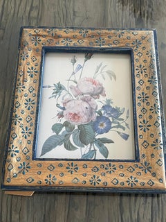 Vintage Botanical Chromolithograph of Pink Rose in enamel Wood Frame