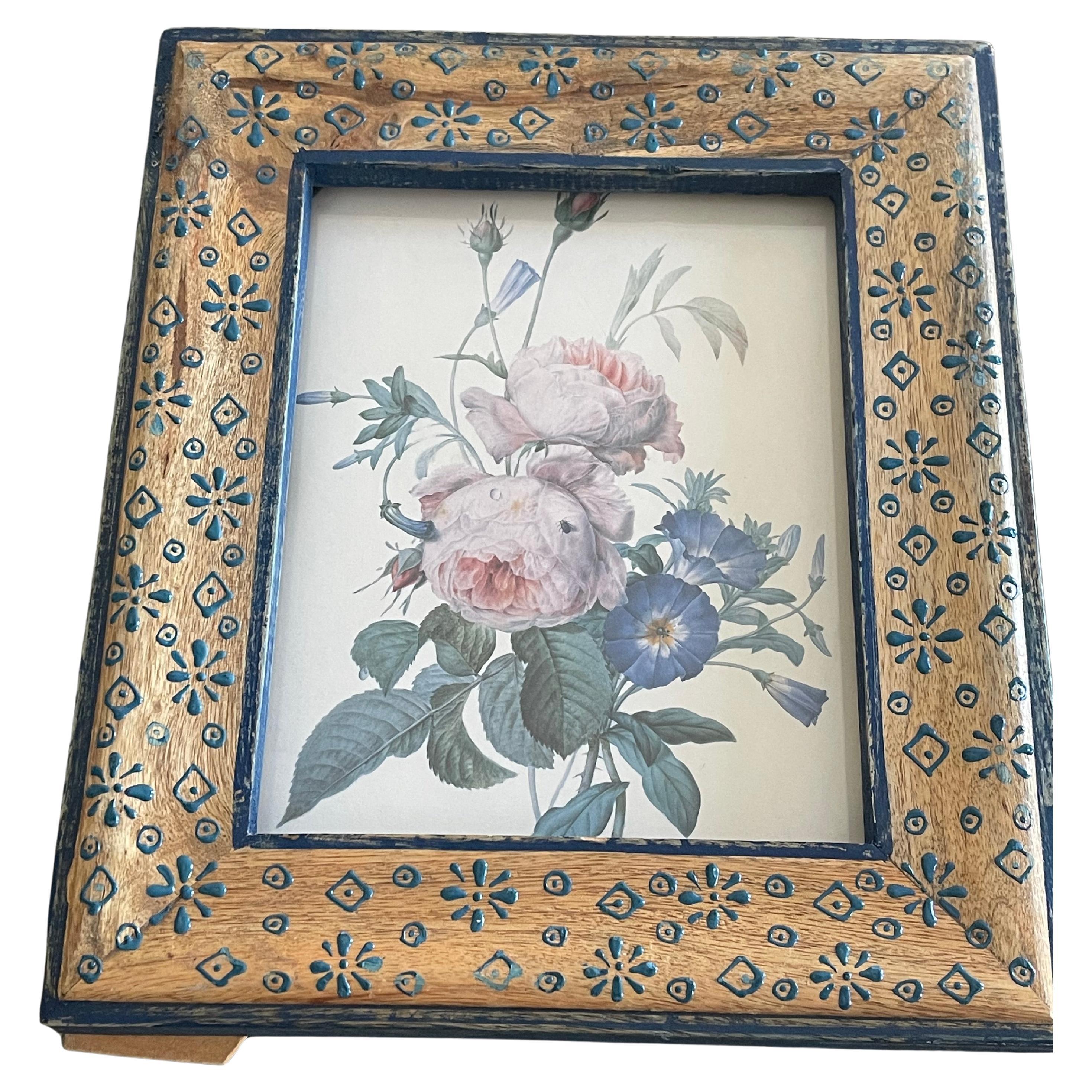 Vintage Botanical Chromolithograph of Pink Roses, Framed Artwork