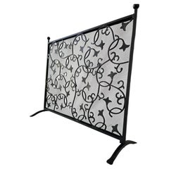 Vintage Botanical Ivy Scroll Design Blackened Steel Fireplace Screen