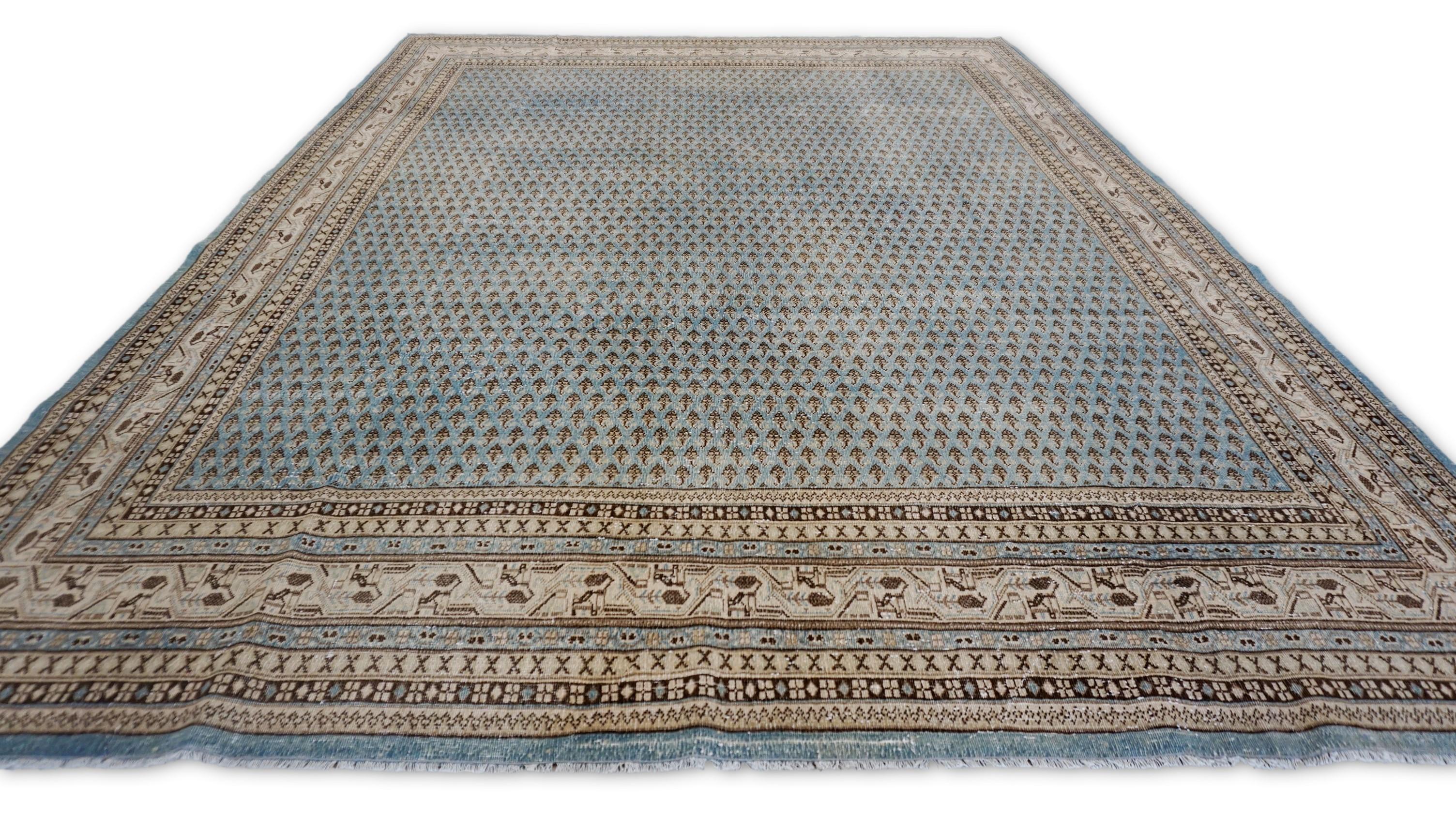 Alfombra Vintage Boteh Azul Beige Lana 8'x11'' Neoclásico en venta