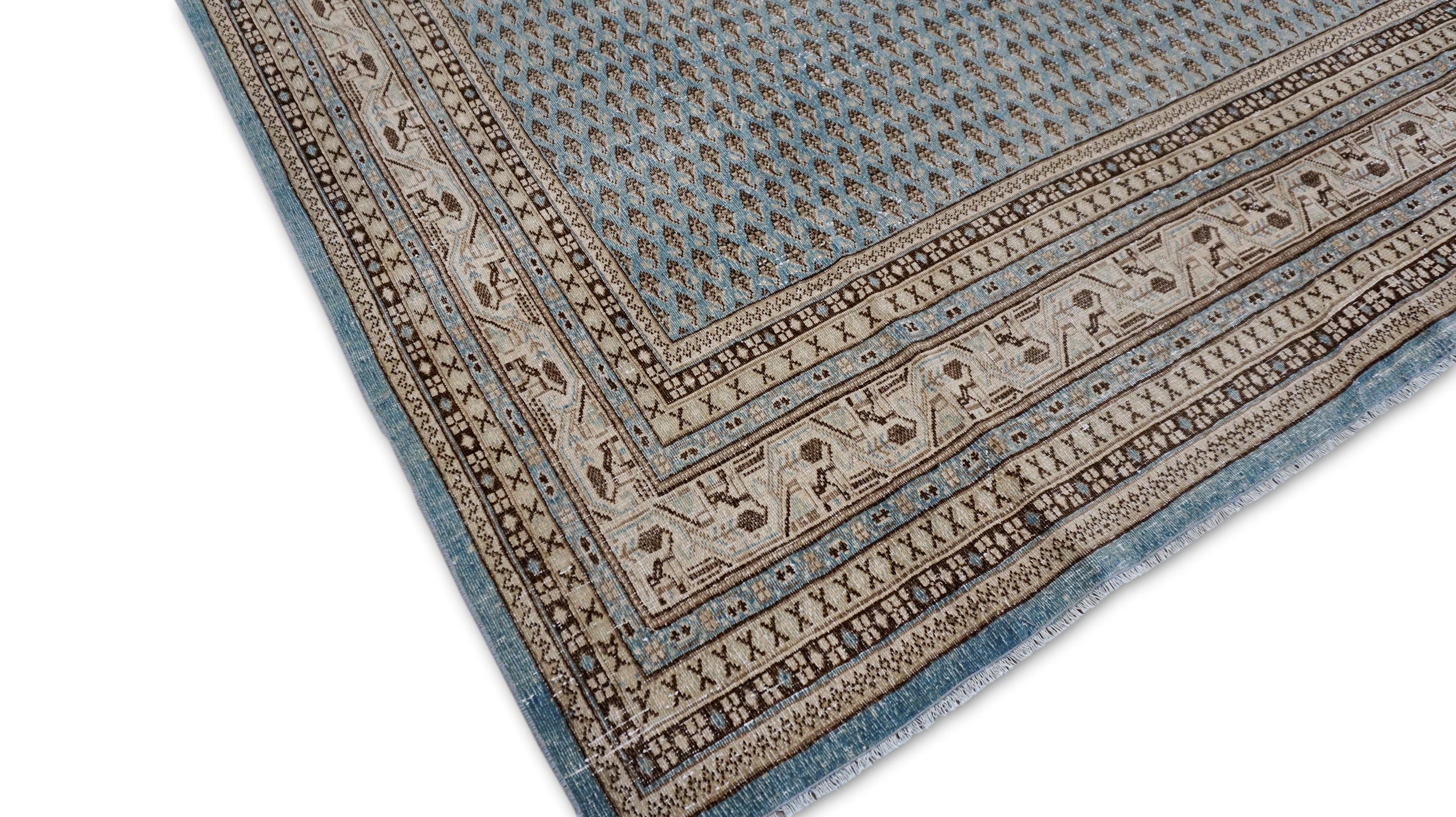 Alfombra Vintage Boteh Azul Beige Lana 8'x11'' Anudado a mano en venta