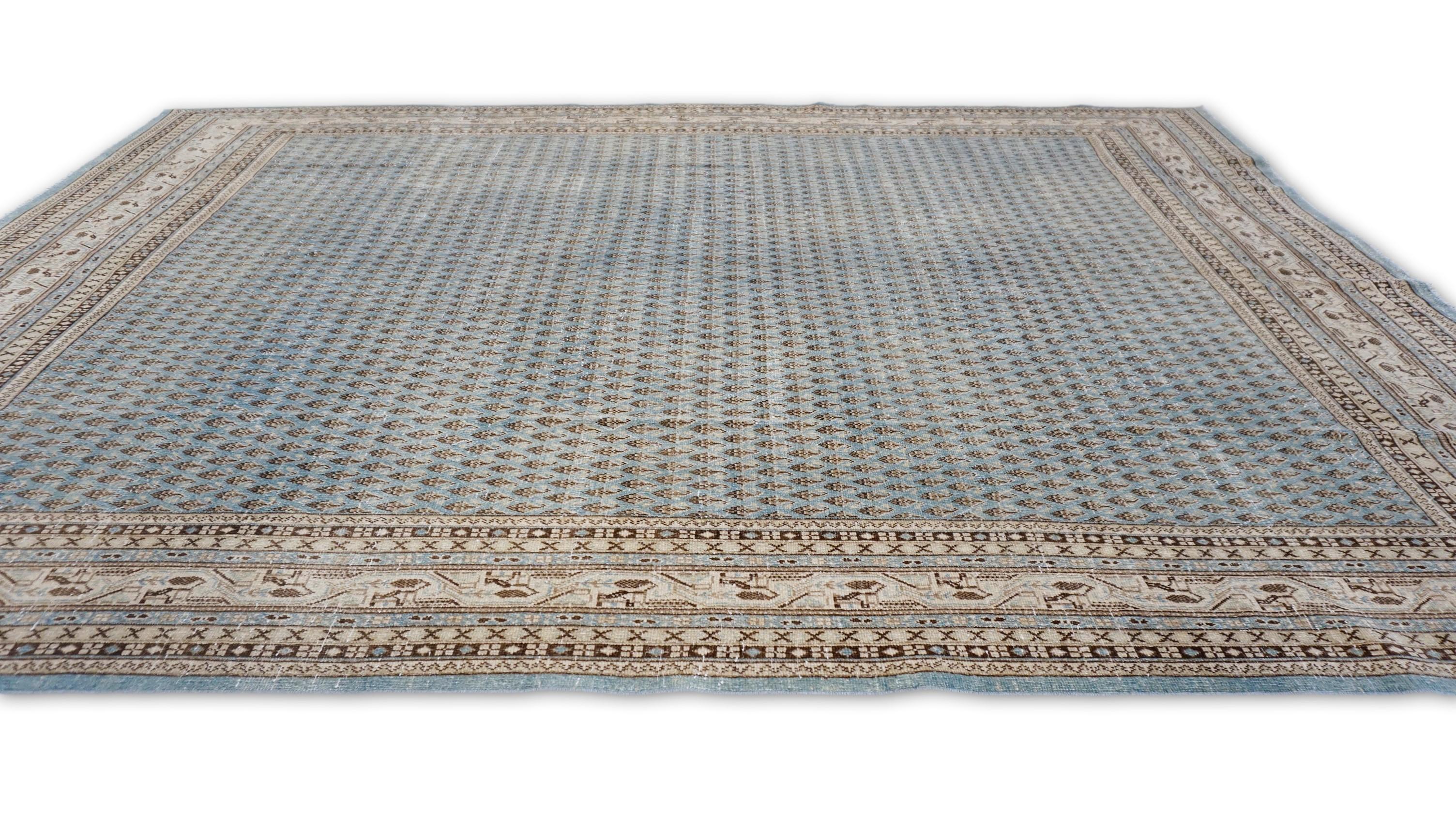 Alfombra Vintage Boteh Azul Beige Lana 8'x11'' en Bueno estado para la venta en Torrance, CA