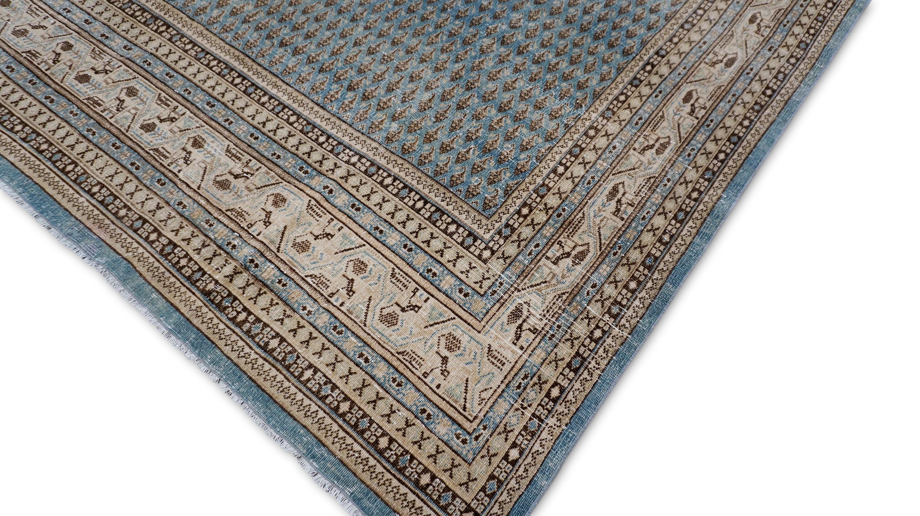 Alfombra Vintage Boteh Azul Beige Lana 8'x11'' siglo XX en venta