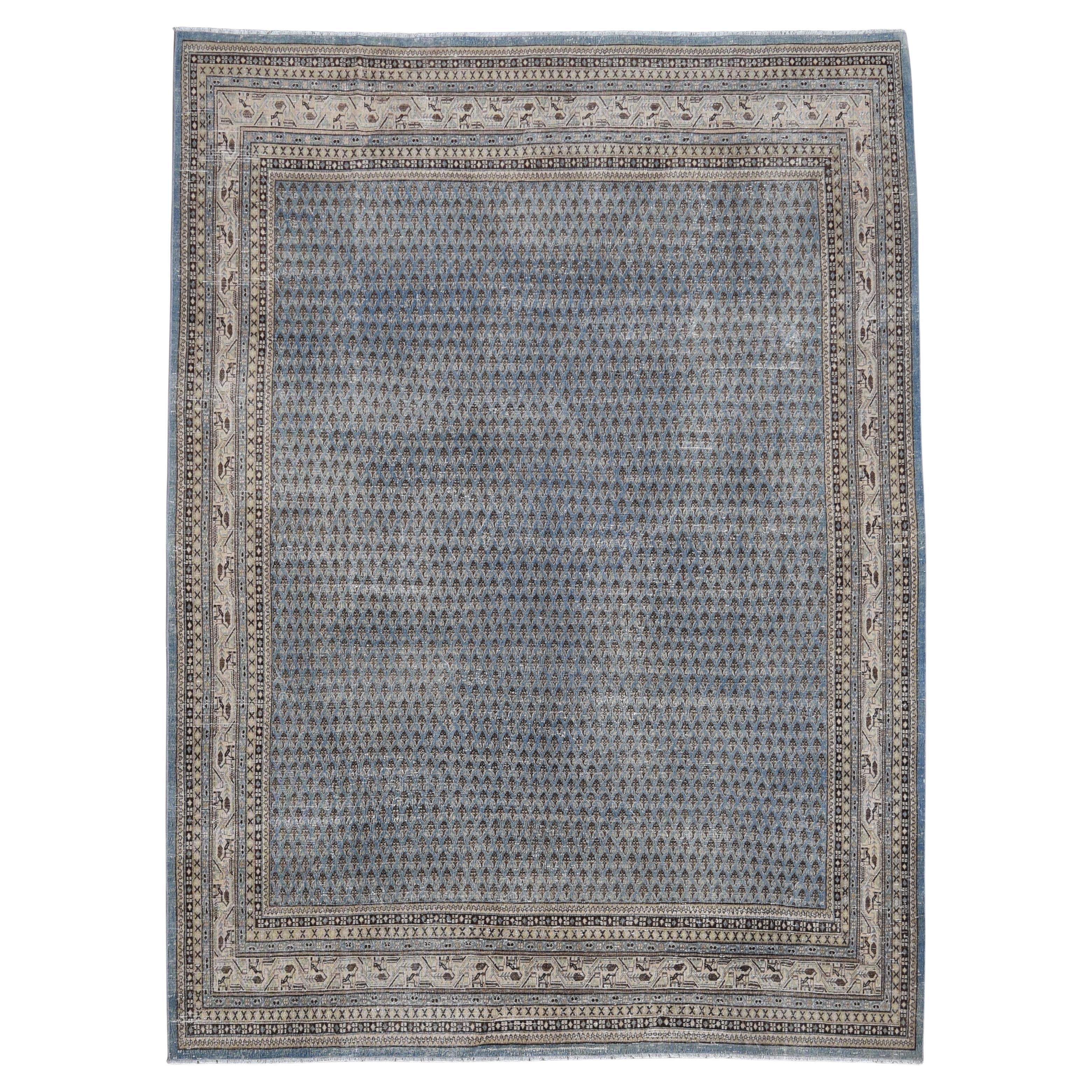 Vintage Boteh Blue Beige Wool Rug 8'x11''