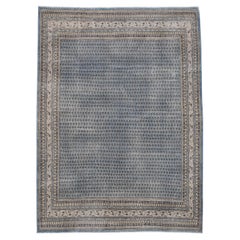 Vintage Boteh Blue Beige Wool Rug 8'x11''