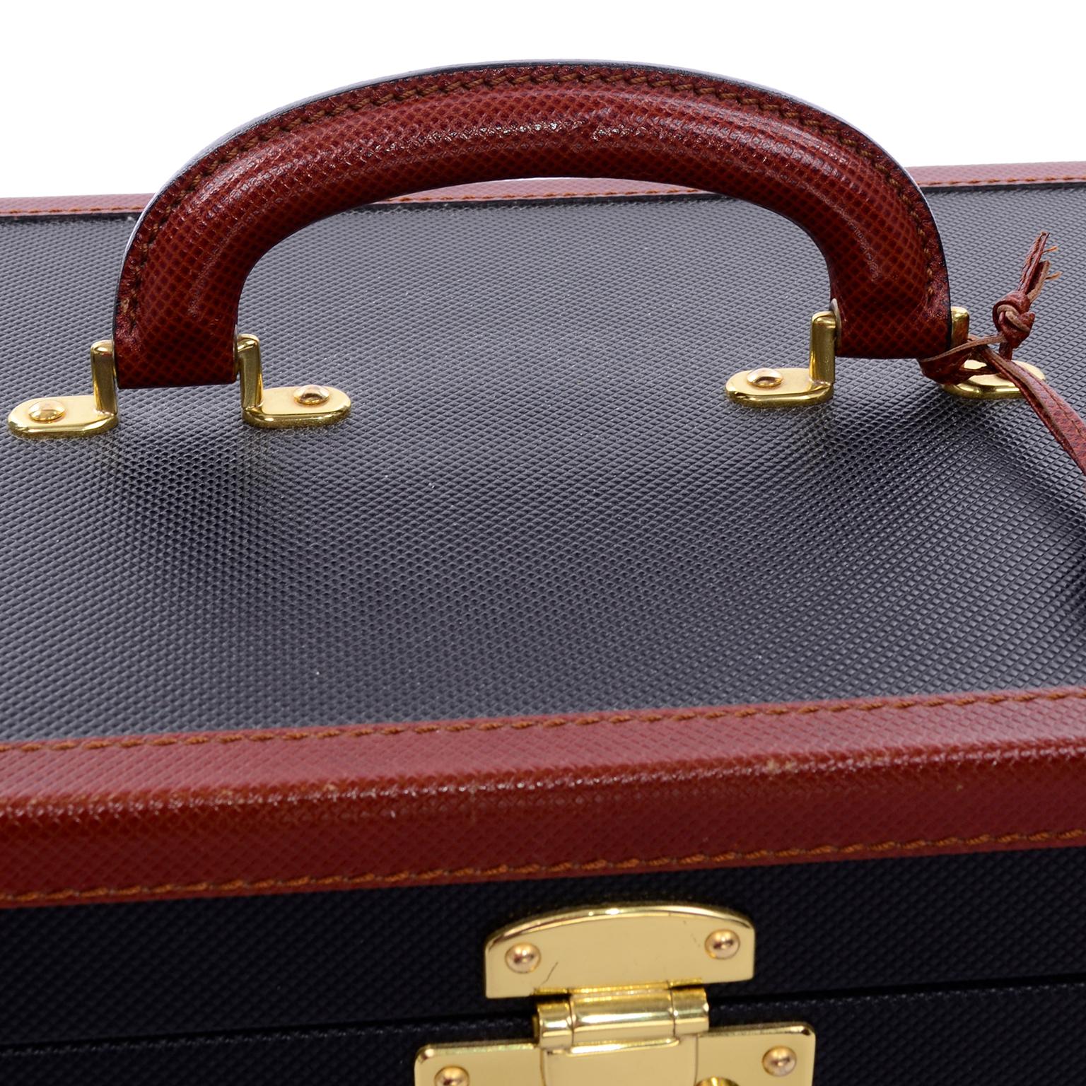 Vintage Bottega Veneta Black Cosmetic Train Case W/ Tan Leather Trim Keys & Bag 3