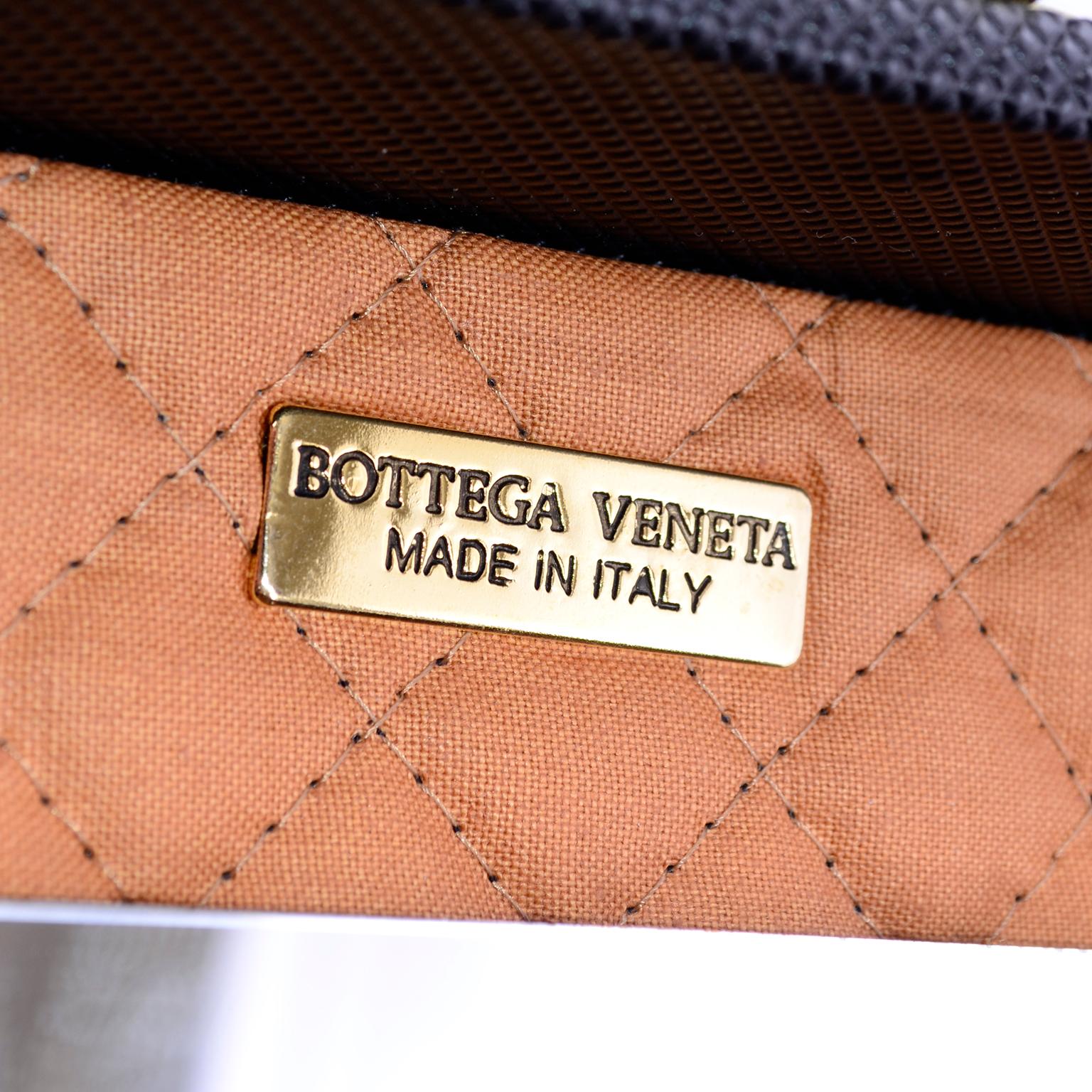 Vintage Bottega Veneta Black Cosmetic Train Case W/ Tan Leather Trim Keys & Bag 13
