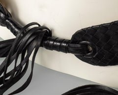Vintage Bottega Veneta Black Intrecciato Leather Fringe Belt