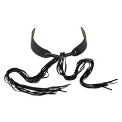 Vintage Bottega Veneta Cinturón de flecos de cuero negro Intrecciato