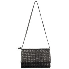 BOTTEGA VENETA VINTAGE BLACK BRAIDED HANDLE SLOUCH SHOULDER BAG