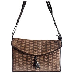 Vintage Bottega Veneta brown suede leather square shoulder bag with butterfly.