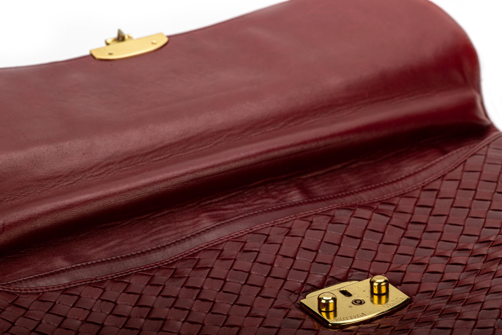 Vintage Bottega Veneta Burgundy Leather Intrecciato Briefcase 2