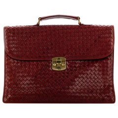 Vintage Bottega Veneta Burgundy Leder Intrecciato Aktentasche