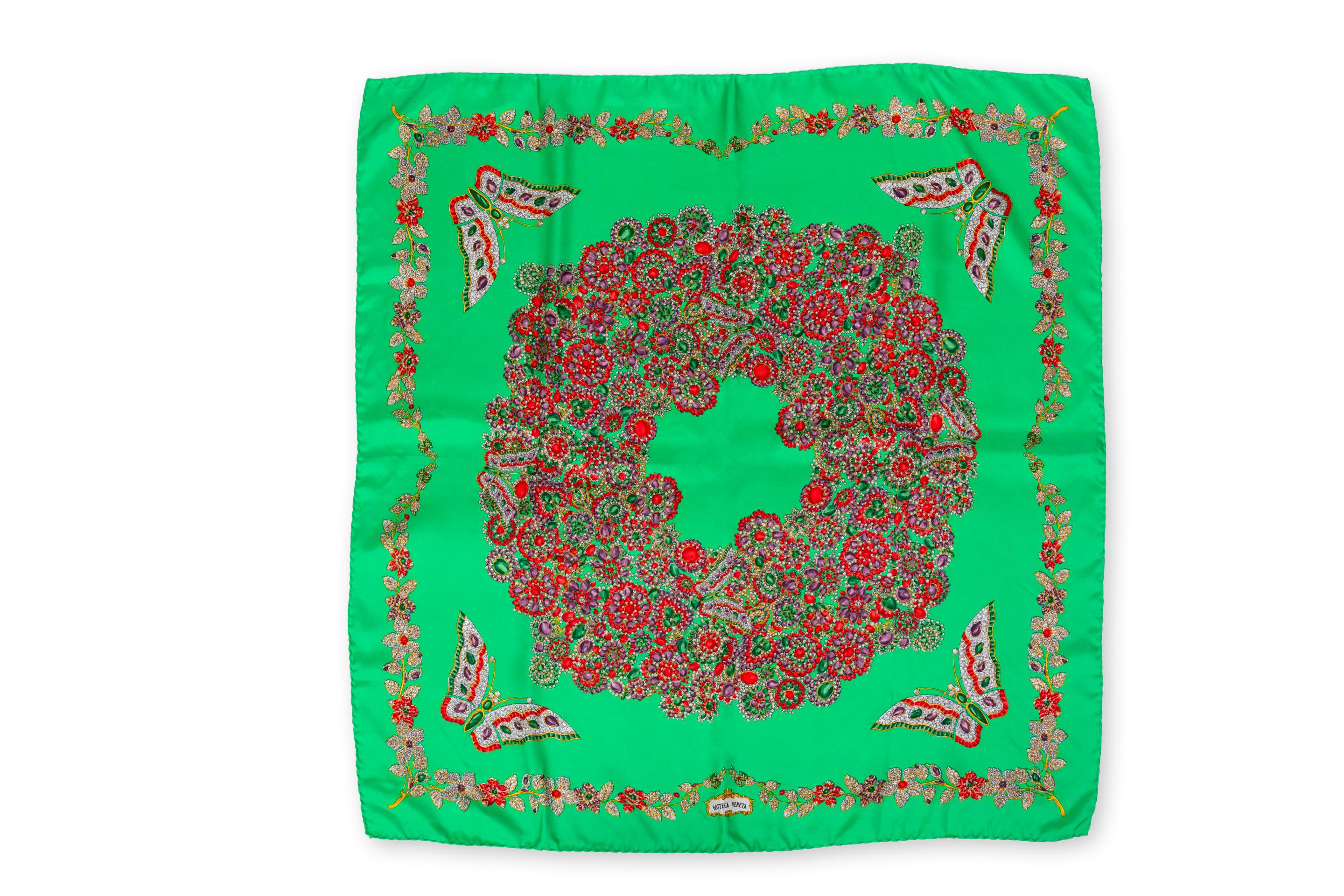 Green Vintage Bottega Veneta Butterfly Jewel Scarf For Sale