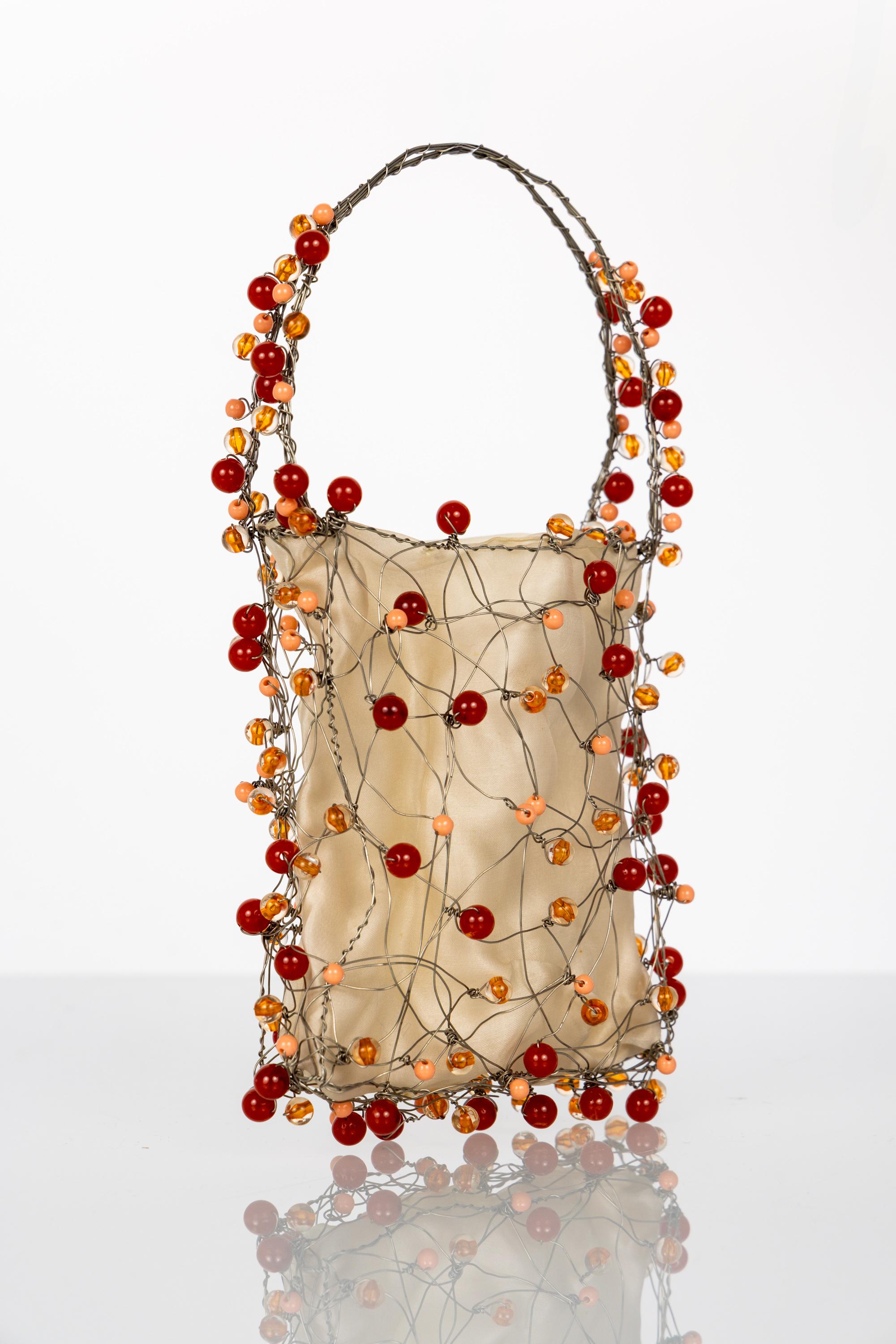 Vintage Bottega Veneta Bunte Perlen Skulpturale Organza Minaudieré Tasche für Damen oder Herren im Angebot